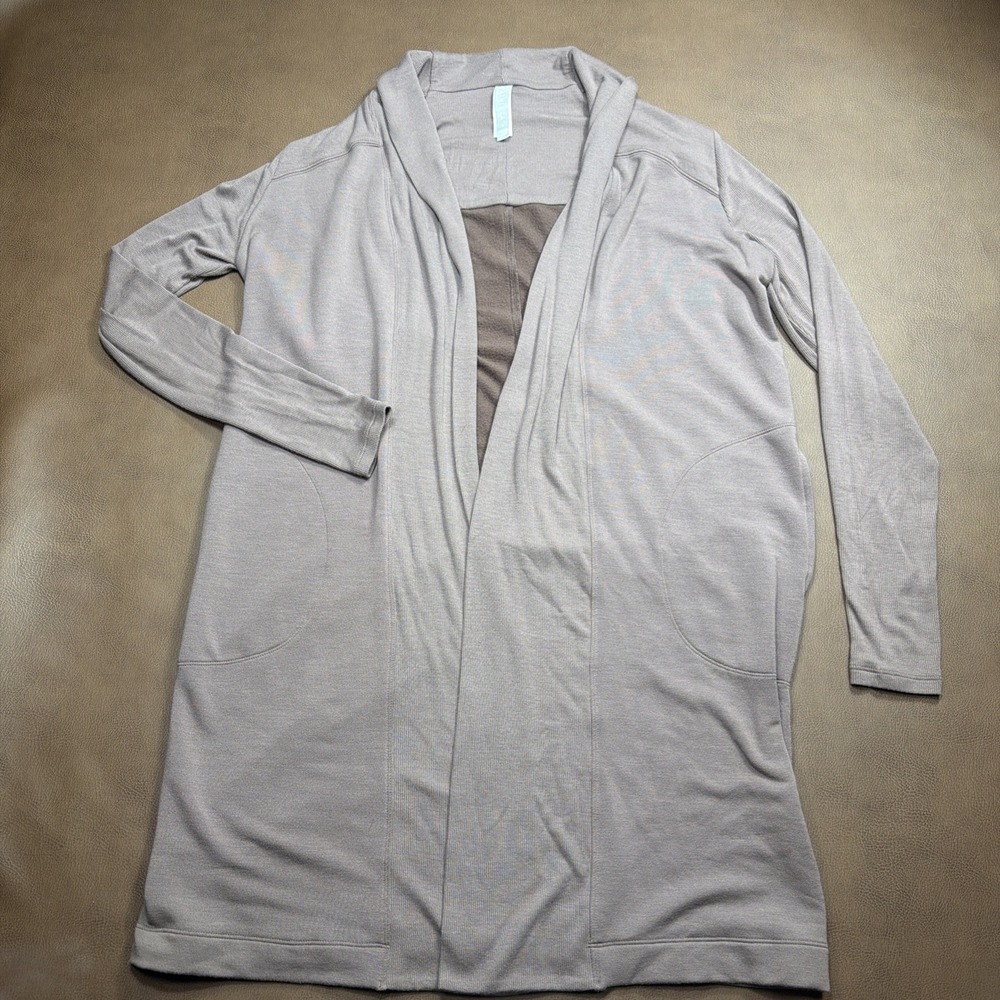 ATHLETA Long Duster Cardigan Open Sweater Sz Small Brown Fitted Sleeve Relaxed - Picture 2 of 10